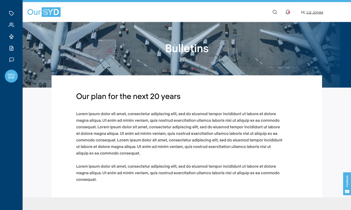 An example of a web page from Sydney Airport's intranet.